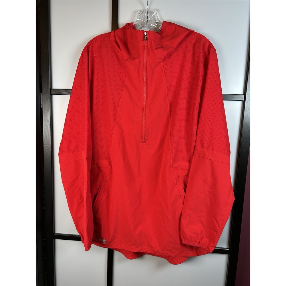 Under Armour Loose HeatGear Pullover Lightweight Jacket with Hoodie‎ Red Medium